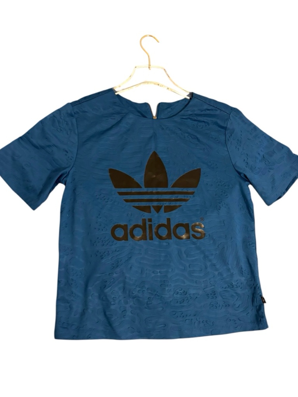 Adidas Originals Trefoil Textured Top Blue Small Cropped Tee Streetwear